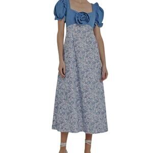 new English Factory large denim combo foral print maxi dress D4 3033